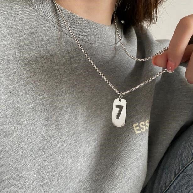 Lucky Number 7 Cutout Dog Tag Figure Arabic Numerals Pendant Necklace