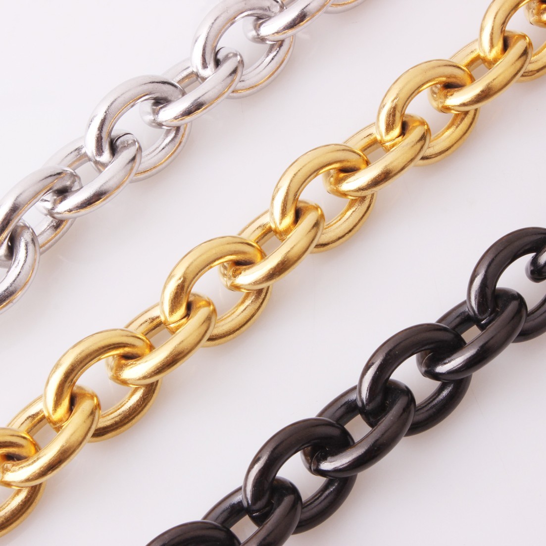 11/13/15mm Silver/Gold/Black Stainless Steel Rolo Oval Link Chain Necklace Gift