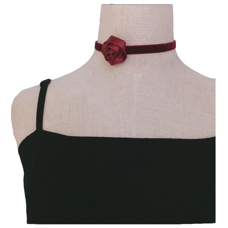 3D Rose Necklace Silk Satin Collar Necklace Exaggerated Big Flower Necklace
