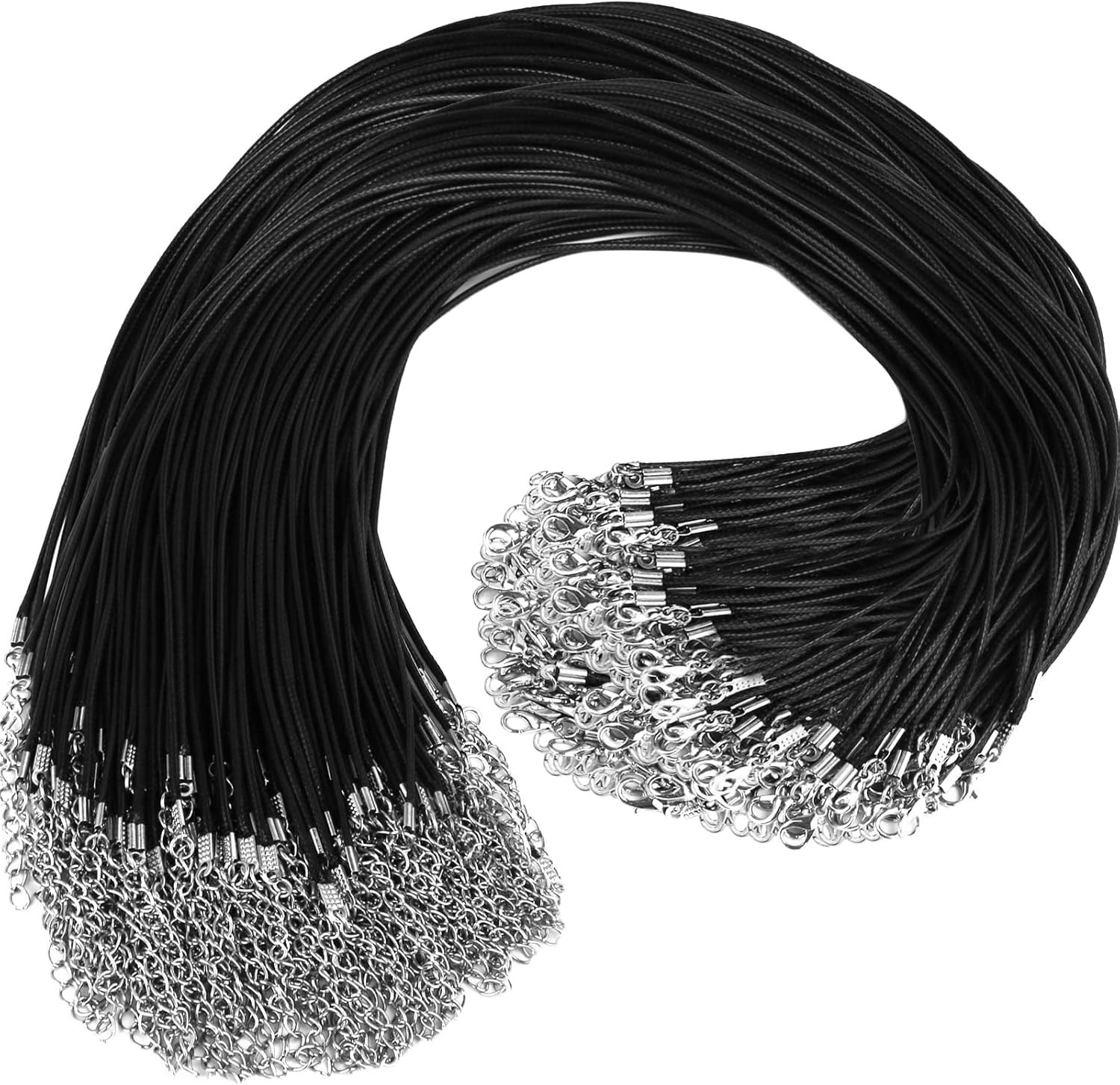 100Pcs Black Waxed Necklace Cord 18″ 1.5mm with Clasps Jewelry Supplies