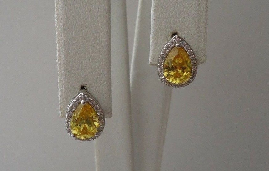 PENDANT & EARRING SET W/ 7.20 CT YELLOW / WHITE ACCENTS /925 STERLING SILVER