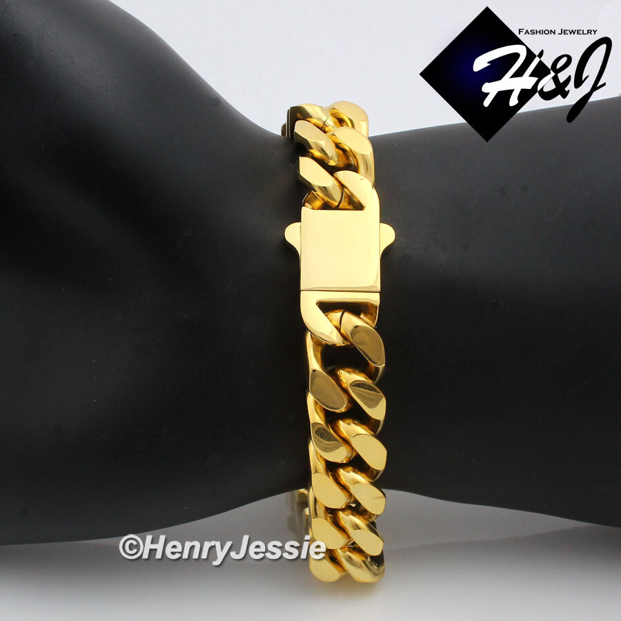 16″-40″MEN Stainless Steel 7/10/12mm Gold Plated Miami Cuban Curb Necklace*GN166