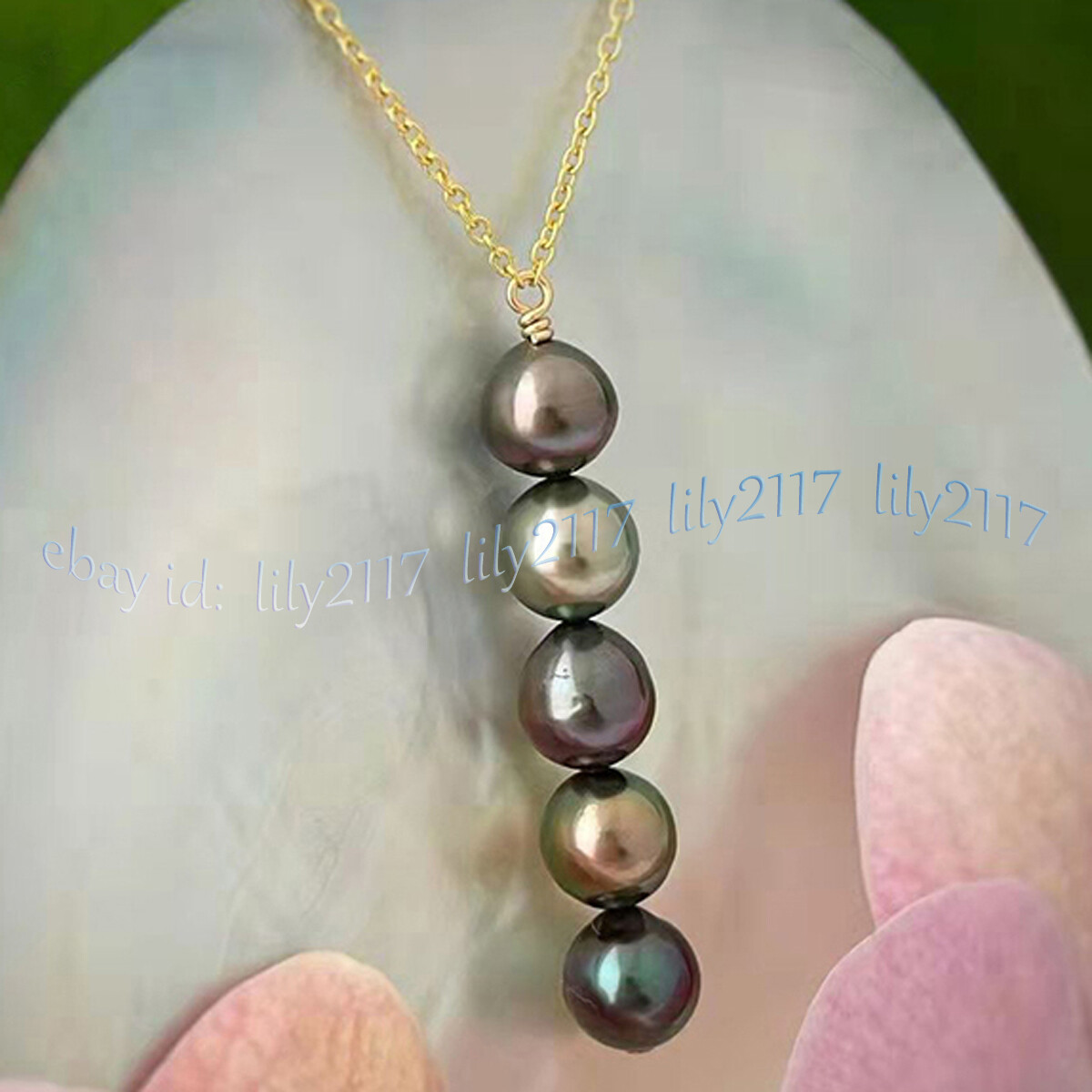 Natural 8-9mm Black Freshwater Baroque Pearl Pendant Necklace Gold Chain 18”