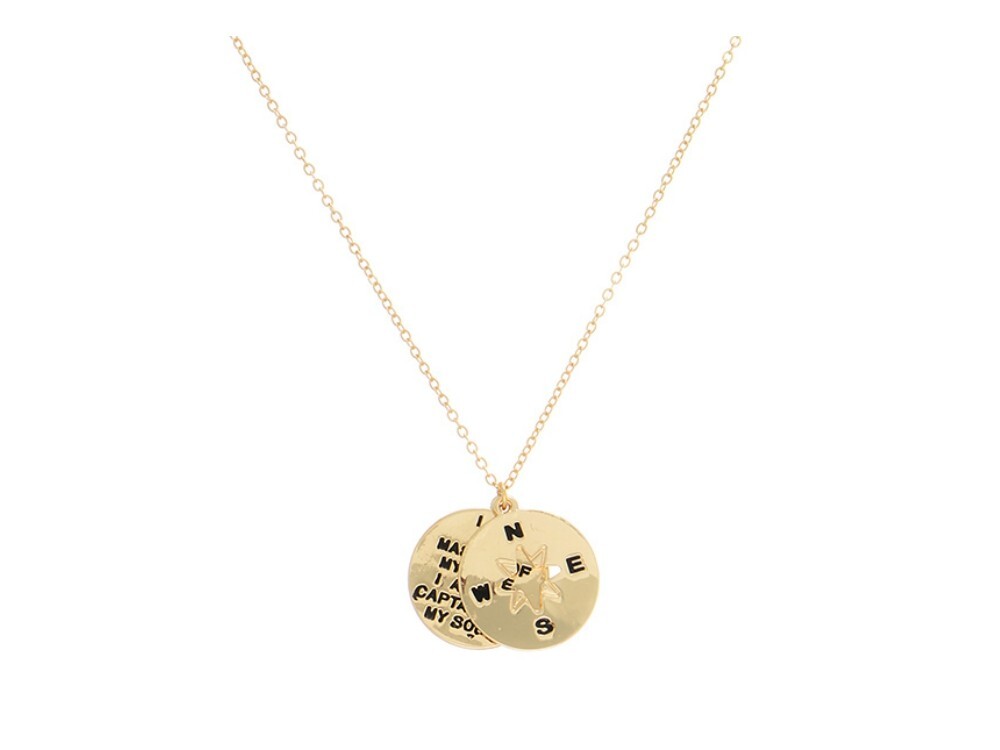Goldtone Adjustable Compass Pendant Engraved Medallion Necklace