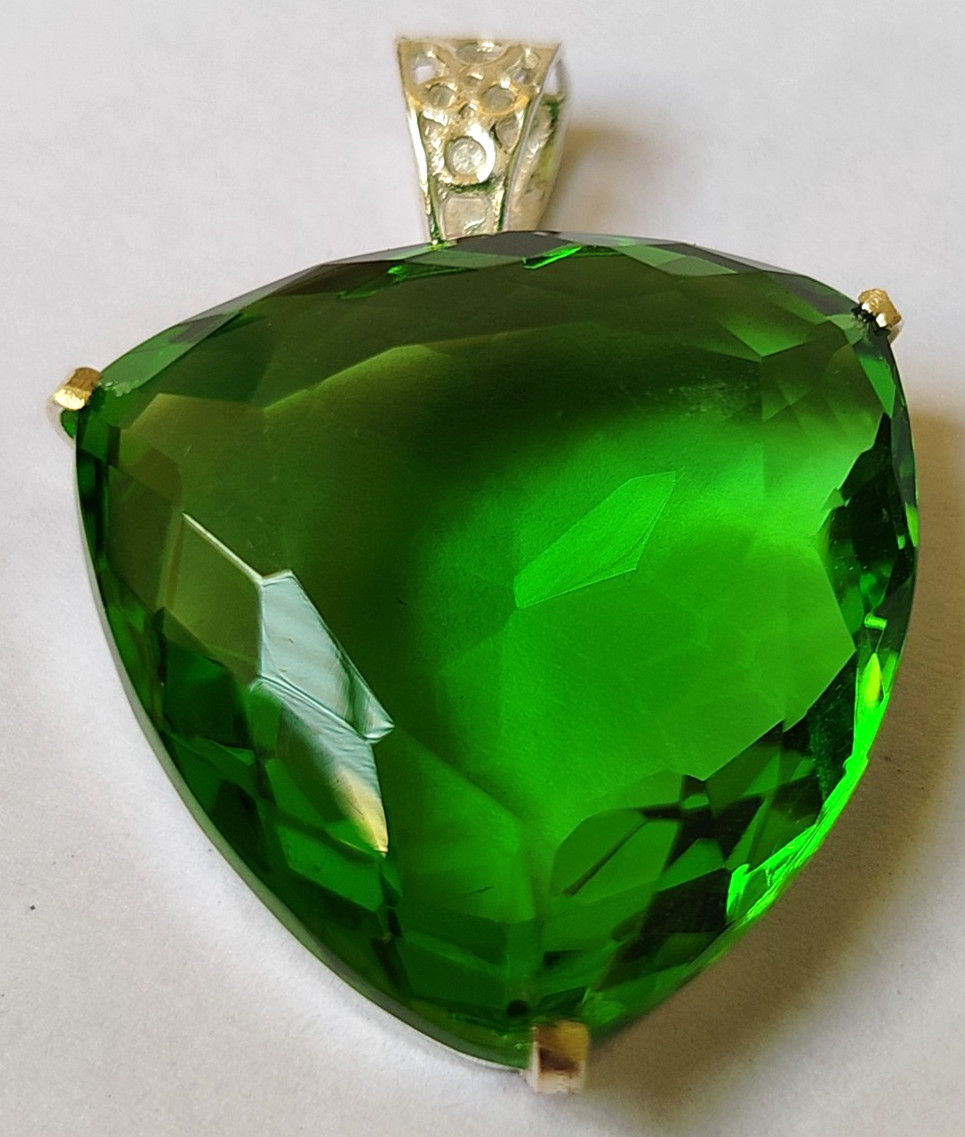 AAA+ 87.10 Ct. Large Green Peridot Trillion Cut Pendant 925 Silver Jewelry Gift