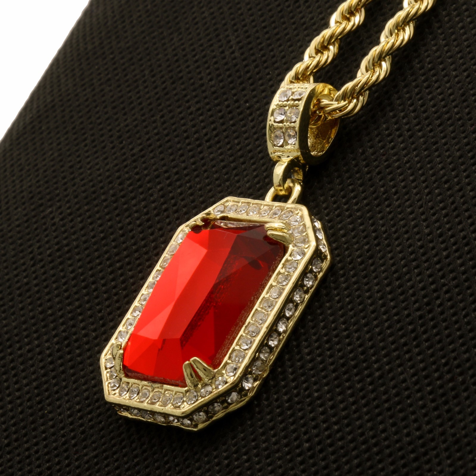 Mens Hip Hop 14k Gold Plated Fashion Pendant Cubic-Zirconia 24″ Rope Chain