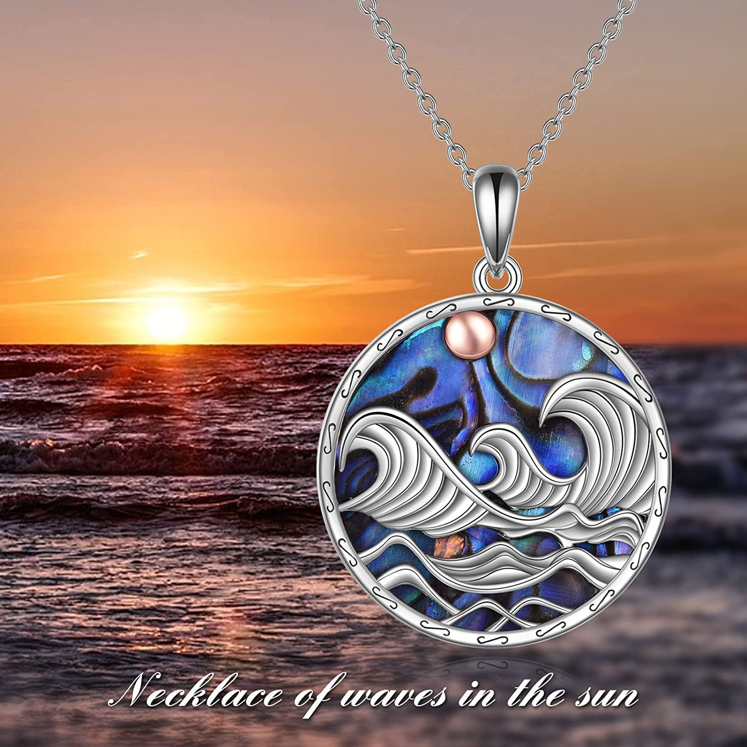 Ocean Wave Necklace for Women Sterling Silver Abalone Shell Ocean Jewelry Gifts