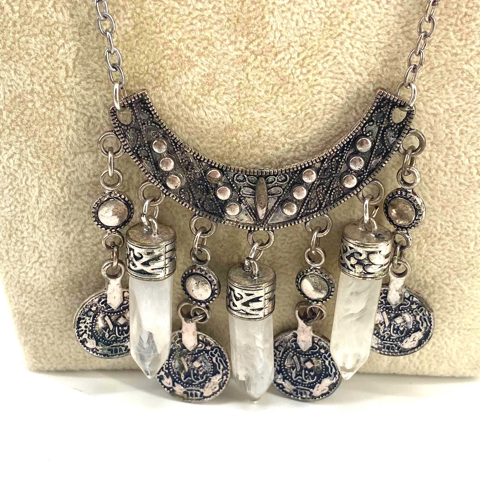 Boho Layered Necklace Set Silver Tone Pendant Crystal Tassel Charm Jewelry 20-32