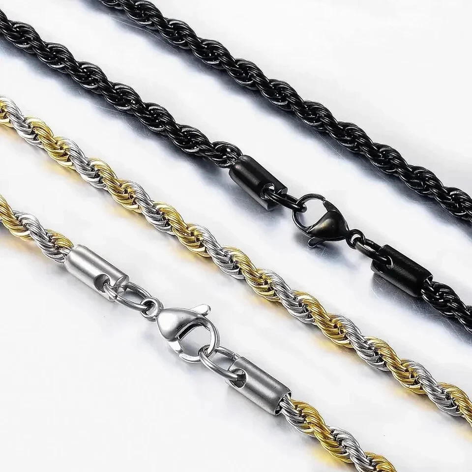 Twisted Rope Chain Necklace For Men Women Stainless Steel No Fade Classic Look