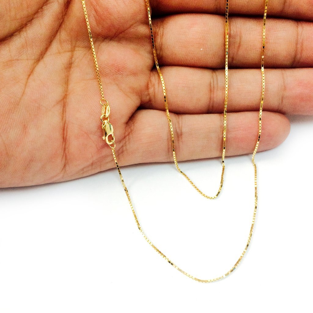 18k Yellow Solid Real Gold Mirror Box Chain Necklace, 0.8mm, 18″