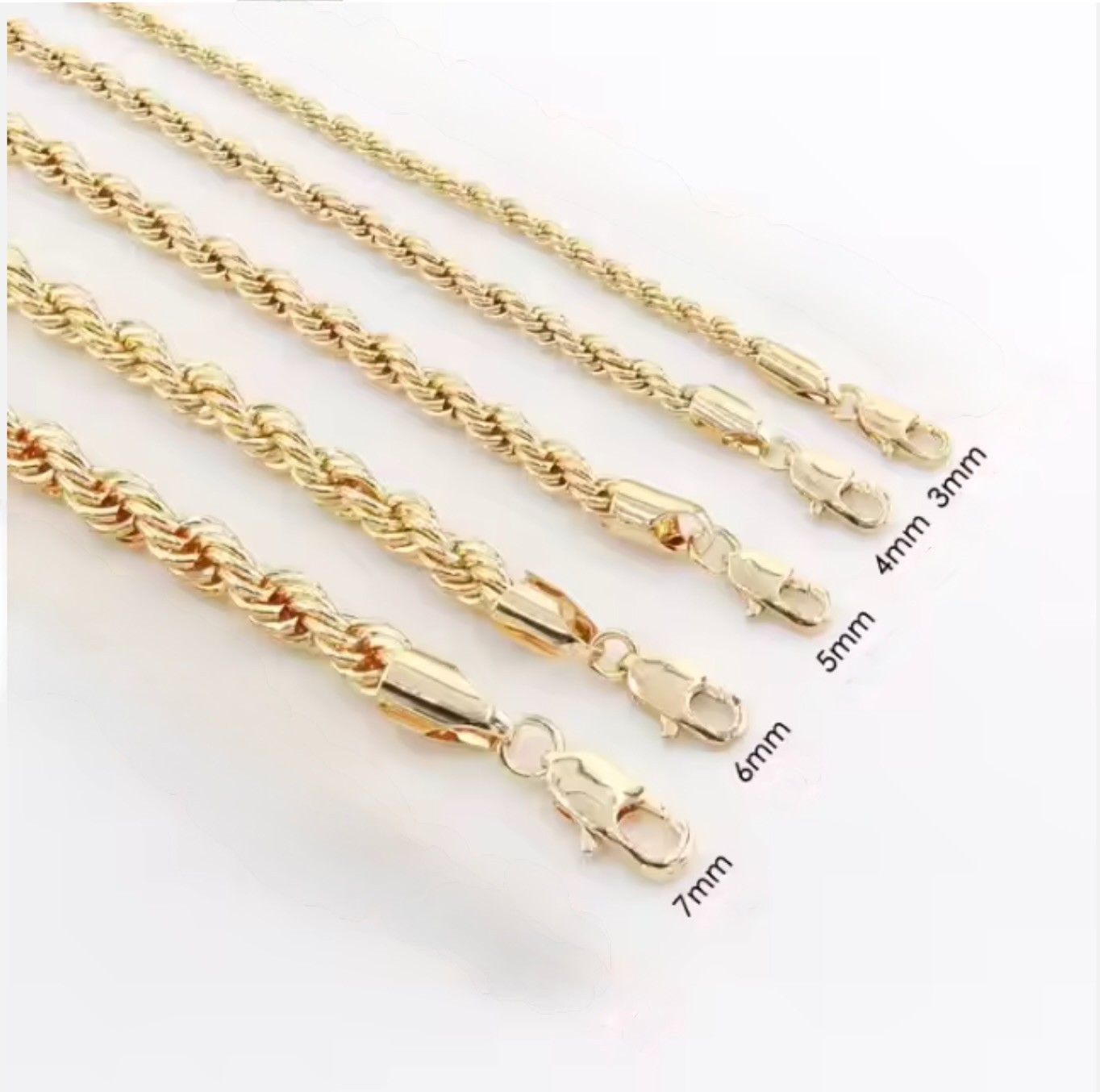 18k Gold Plated Copper Rope Chain COSTUME NECKLACE 3mm-6mm 18-24″ Men Women