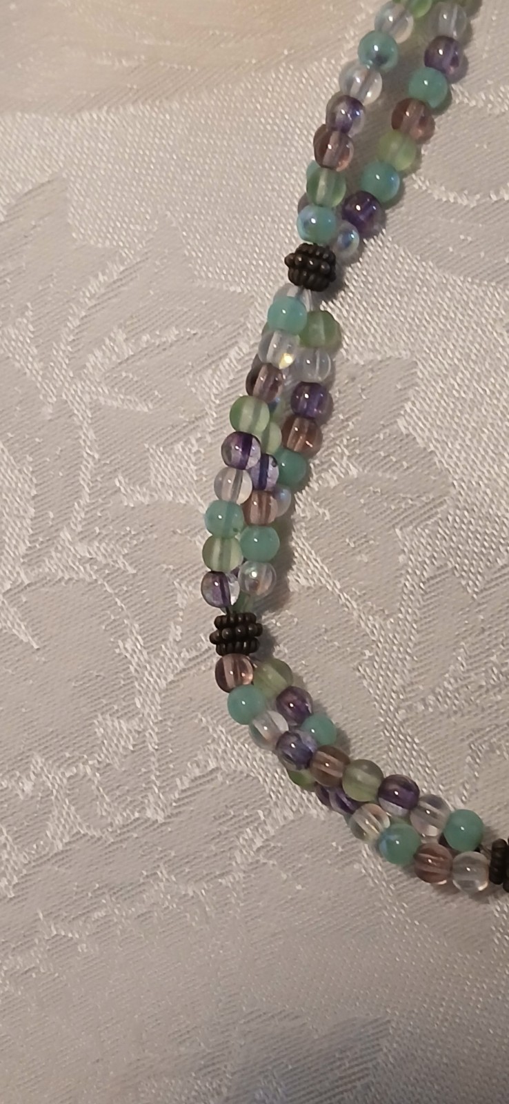Triple Strand Choker, Amethyst, Blue, Clear, Glass, Toggle Clasp, 15″, Handmade