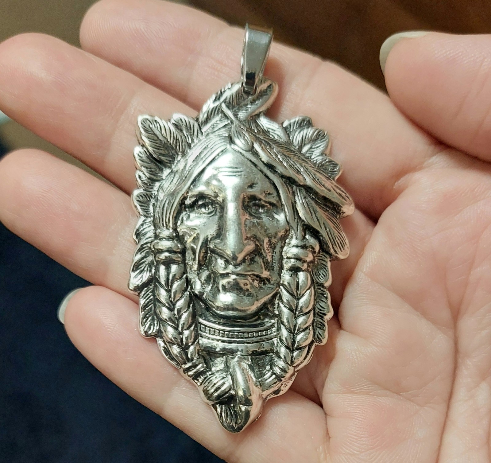 Silver chief indian native tribal charm Necklace pendant – Mens Womens Jewelry