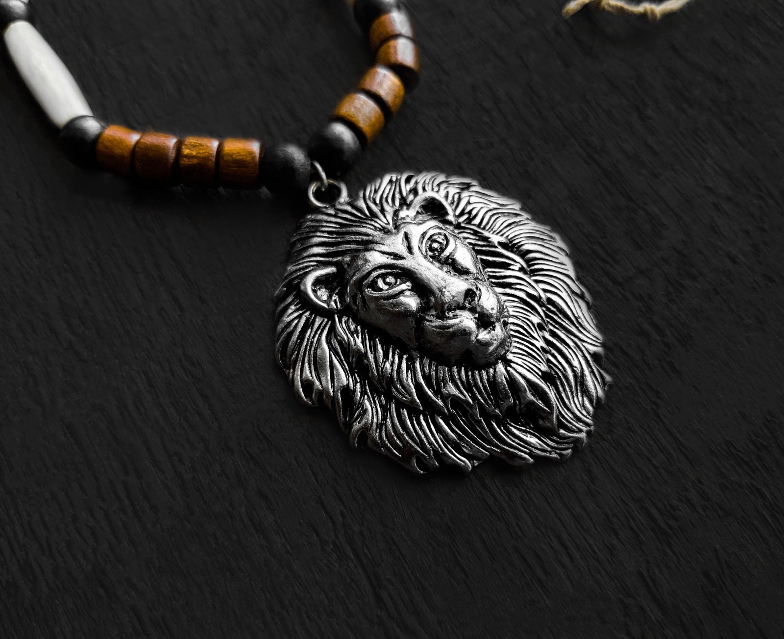 Lion Pendant Necklace for Men African Jewelry Beaded Necklace 26 Inch