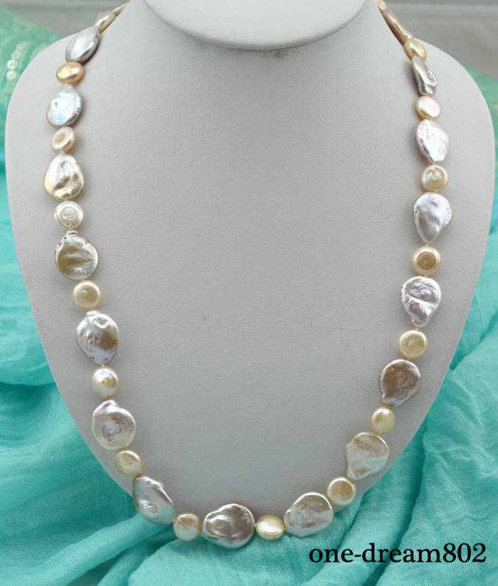 S1634 24″ 21mm baroque lavender 11mm coin baby pink freshwater pearl necklace