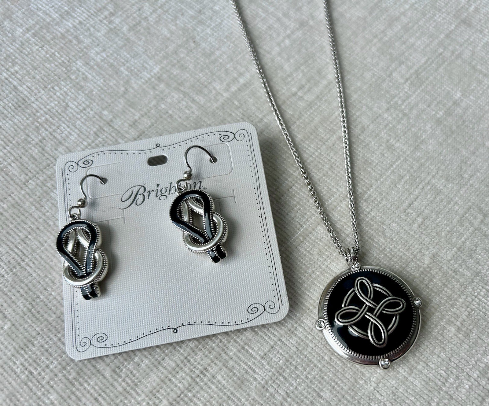 Brighton Interlok Noir Necklace & Harmony Black French Wire Earrings Set NWT 🖤