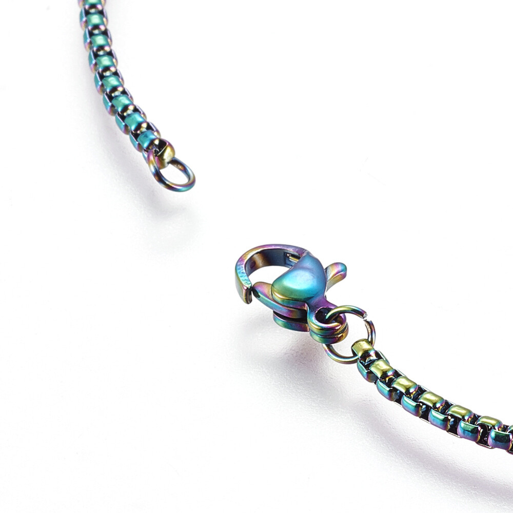Stainless Steel Box Necklaces Lobster Rainbow Multi-color 19.68” 50cm Z577