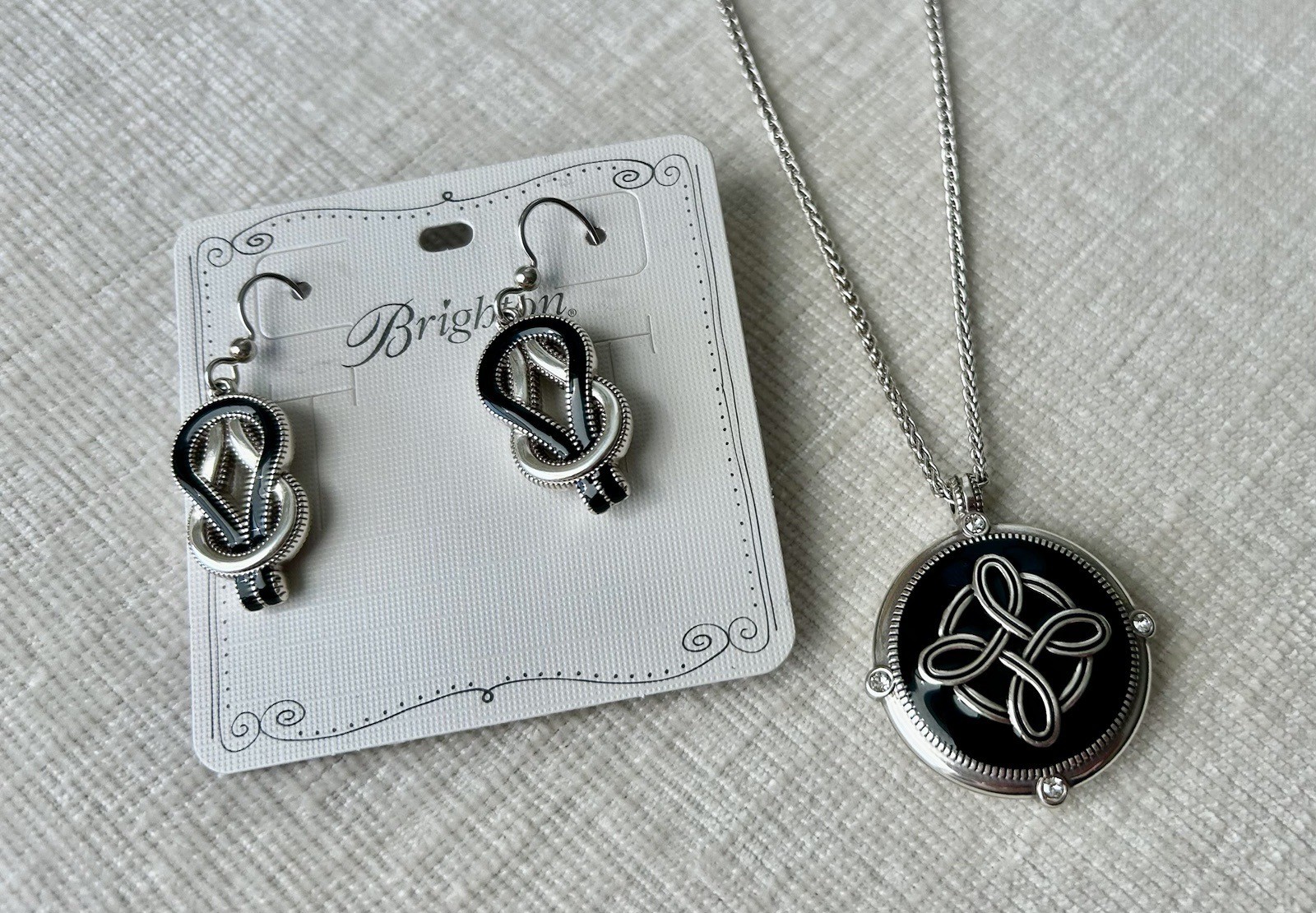 Brighton Interlok Noir Necklace & Harmony Black French Wire Earrings Set NWT 🖤