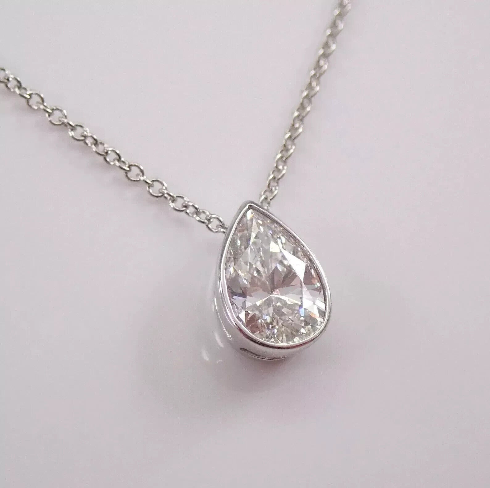 Womens Chain Pendant 1CT Pear Cut Simulated Diamond 14K White Gold Plated