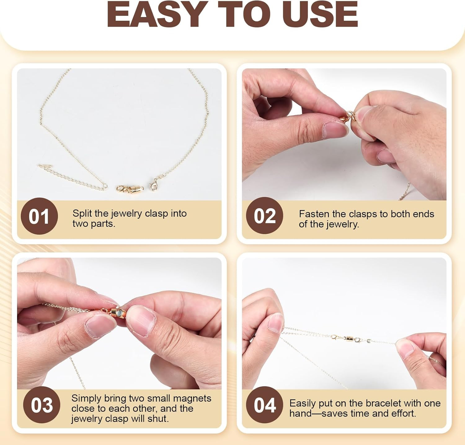 Magnetic Necklace Clasps and Closures, 18K Gold and Silver Jewelry Clasps and Cl