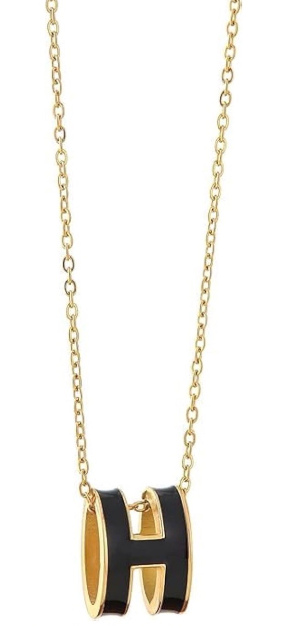 H Necklace for Women Hypoallergenic Stainless Steel with H Enamel Color, Elegant