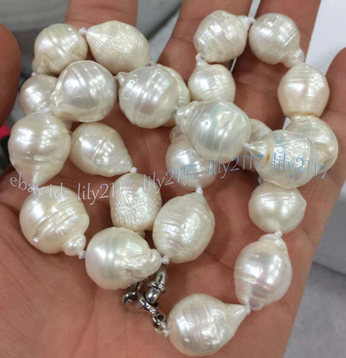 RARE HUGE 15x20MM WHITE SOUTH SEA BAROQUE KESHI AKOYA PEARL NECKLACE 14-36″ AAA