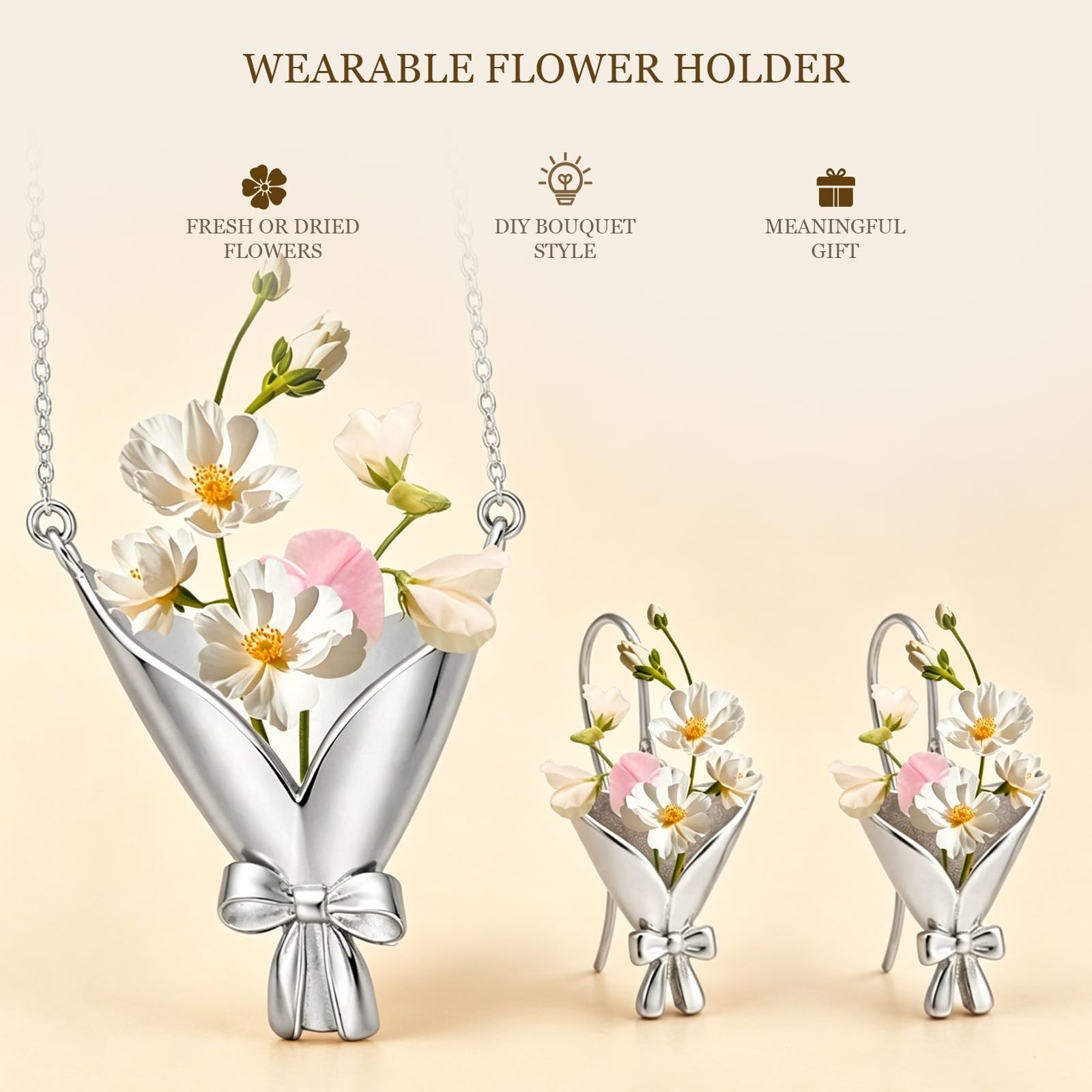 Floral Vase Pendant Necklace for Women – Flower Holder Jewelry for Prom, Wedding
