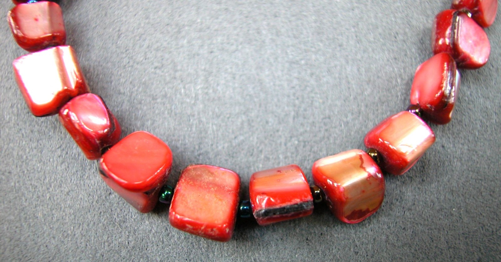 Coral-Colored Shell Beaded Necklace With Hook & Eye Clasp 18″