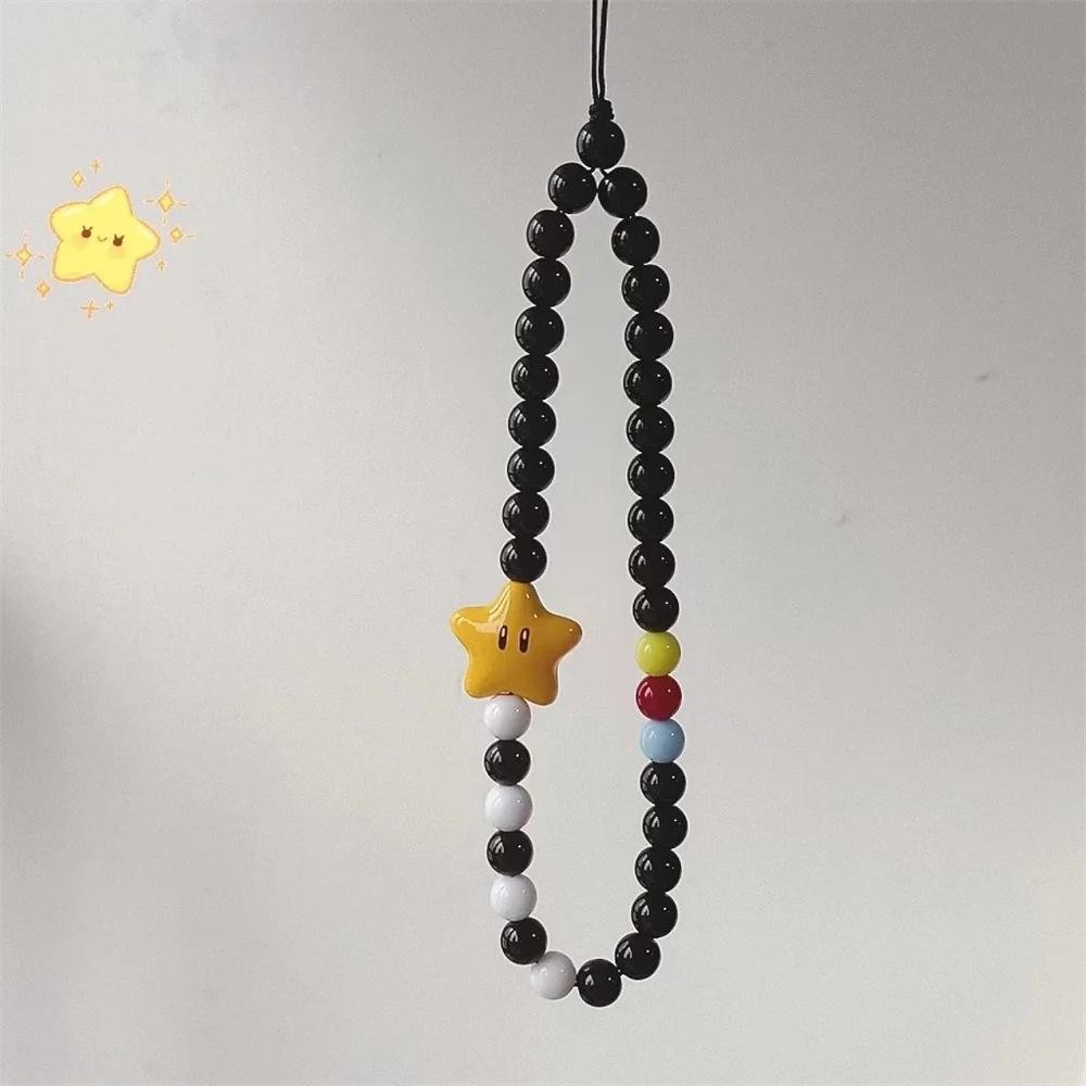 Ins Dopamine Star Black Yellow Beaded Phone Charm Strap Pendant