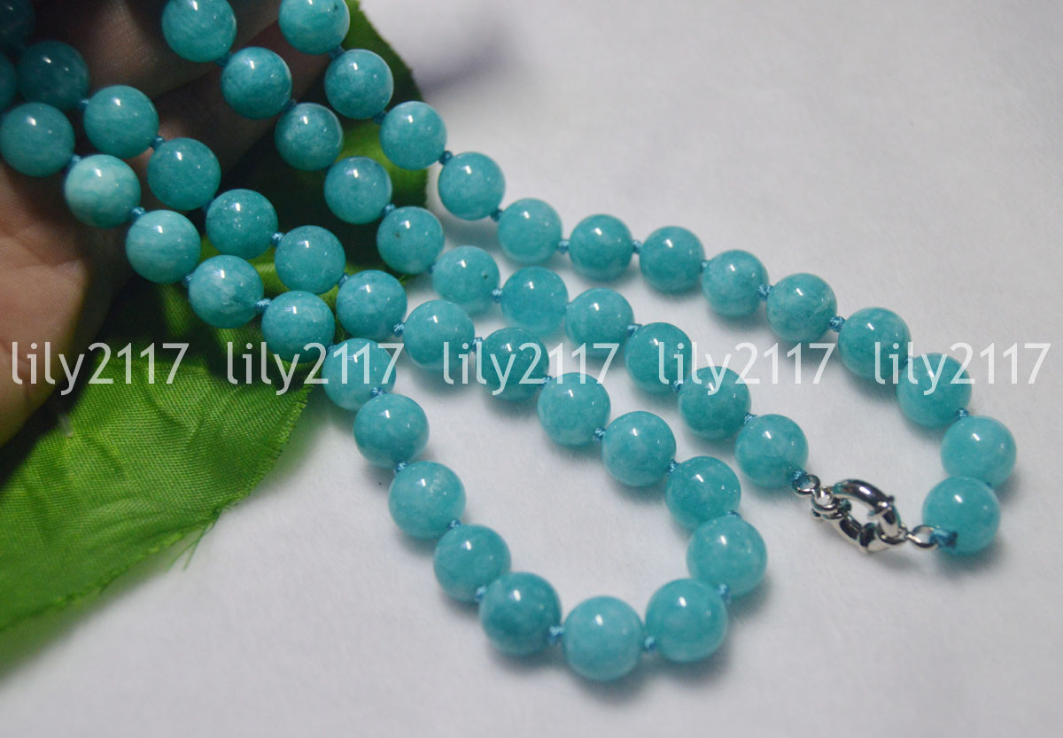 Natural 8/10mm Blue Aquamarine Gemstone Round Beads Necklaces 16-36 inches AAA