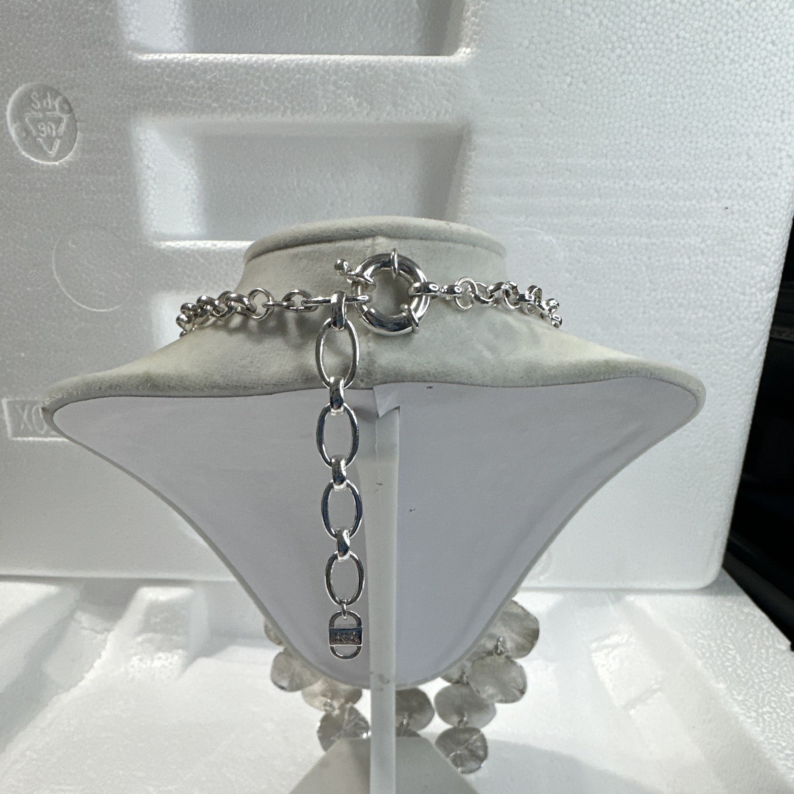 KR Silver Tone Disc Statement Oval Link Chain Necklace Adjustable Signed