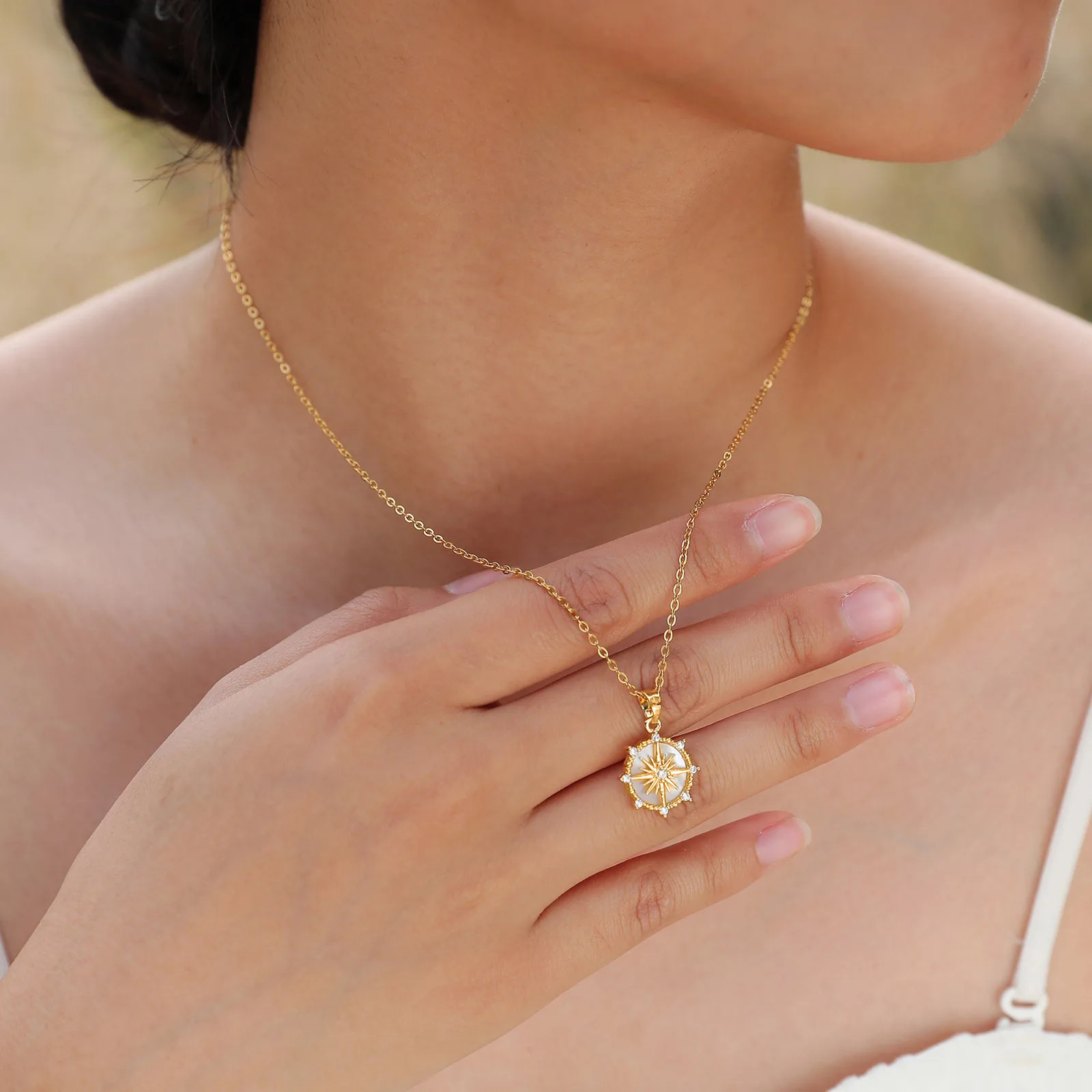 Trendy Rudder Compass Necklaces for Women Gold Plated Sun Star Coin Pendant Gift
