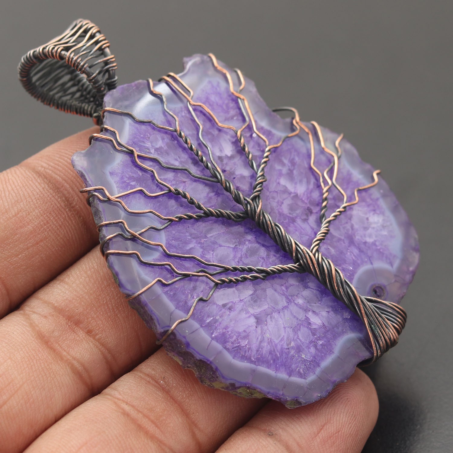 Solar Slice Gemstone Copper Wire Wrapped Handmade Pendant Jewelry Gift For Her