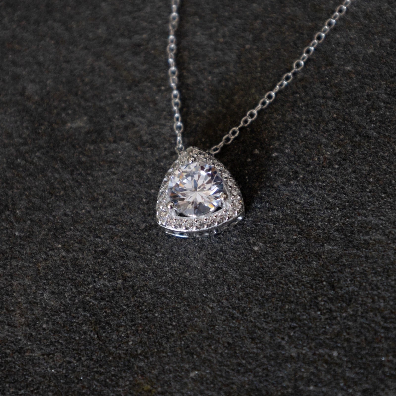 Trillion shape Sterling Silver Pendent Necklace Brilliant cut Cubic Zirconia
