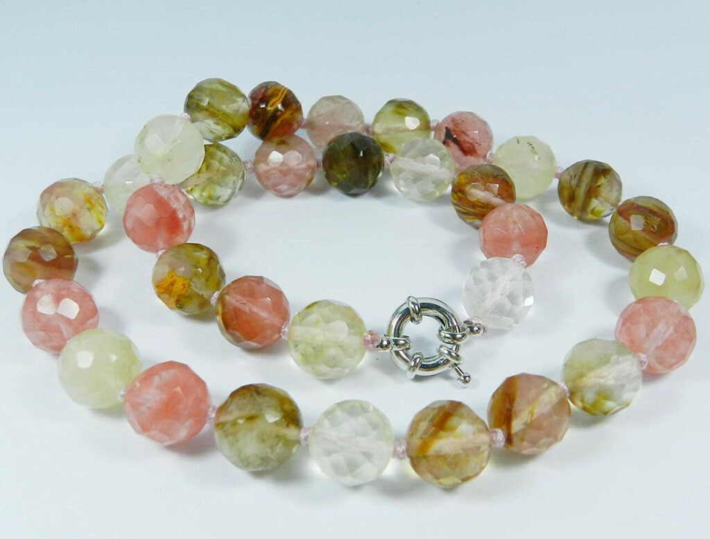 10mm Multi-Color Faceted Watermelon Tourmaline Round Gemstone Beads Necklace 18″