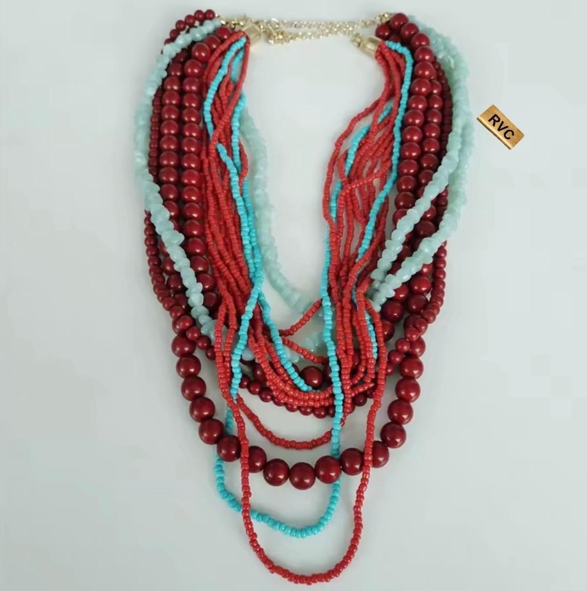 Chunky Multi Color Beaded Layered Statement Necklace ZARA Boho NEW