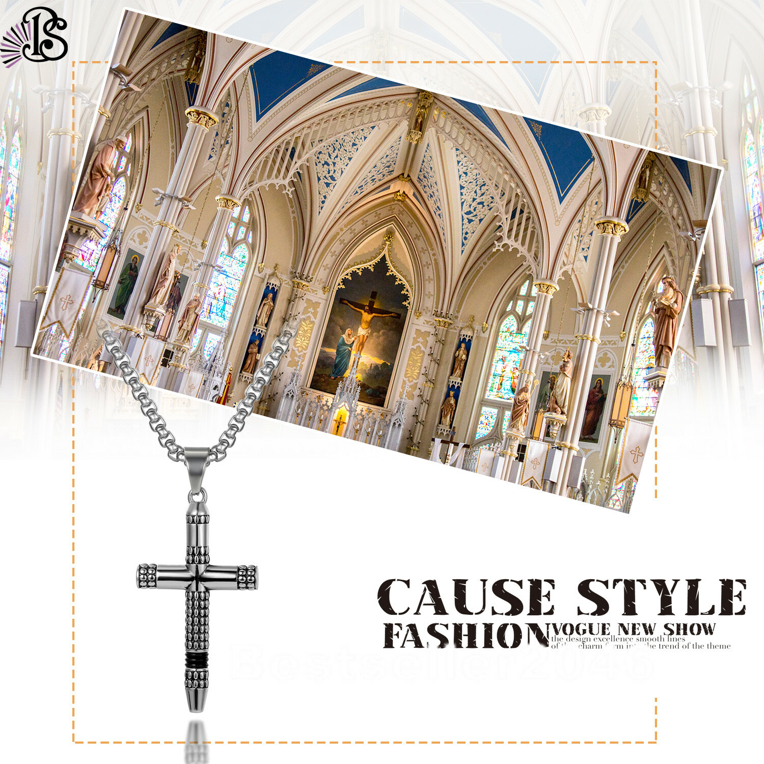 Mens Boys Stainless Steel Vintage Cross Pendant Necklace 22″ for Men Women
