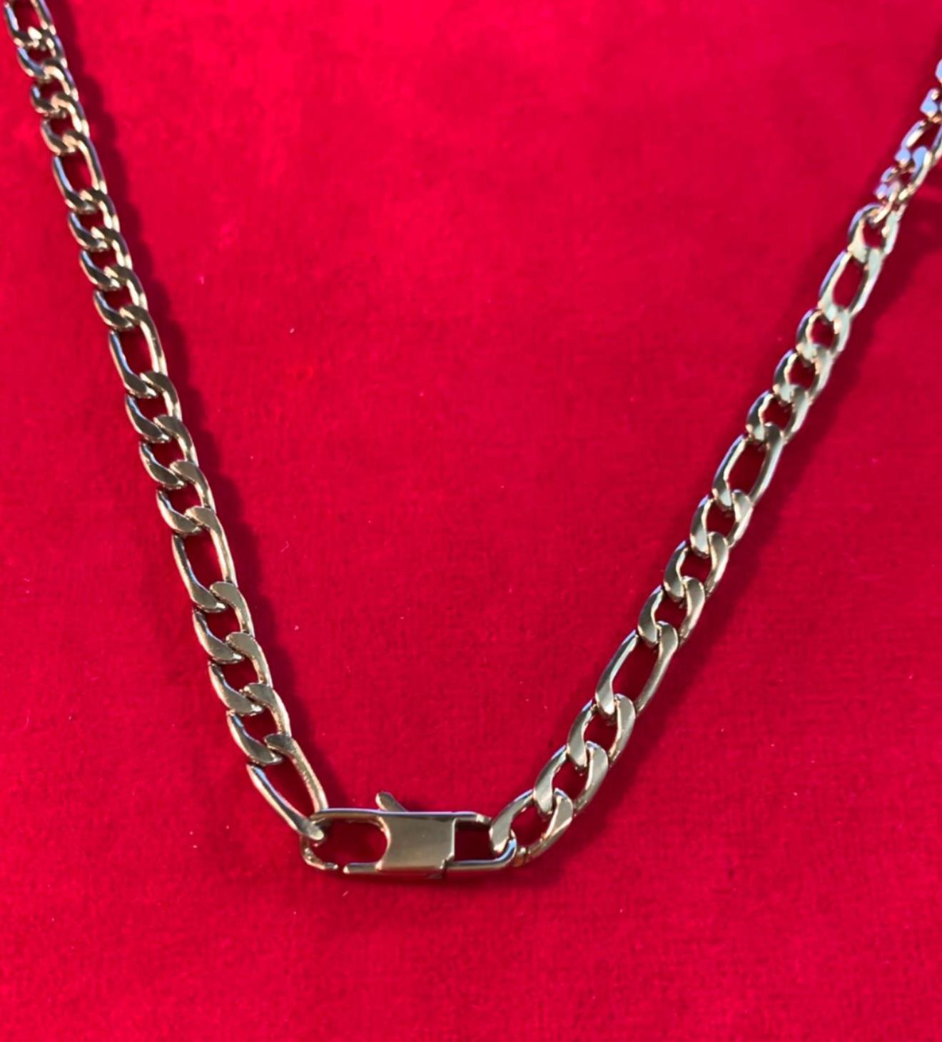 28 inch 5MM STAINLESS STEEL SILVER FIGARO NECKLACE WITH DESIGNER CLASP