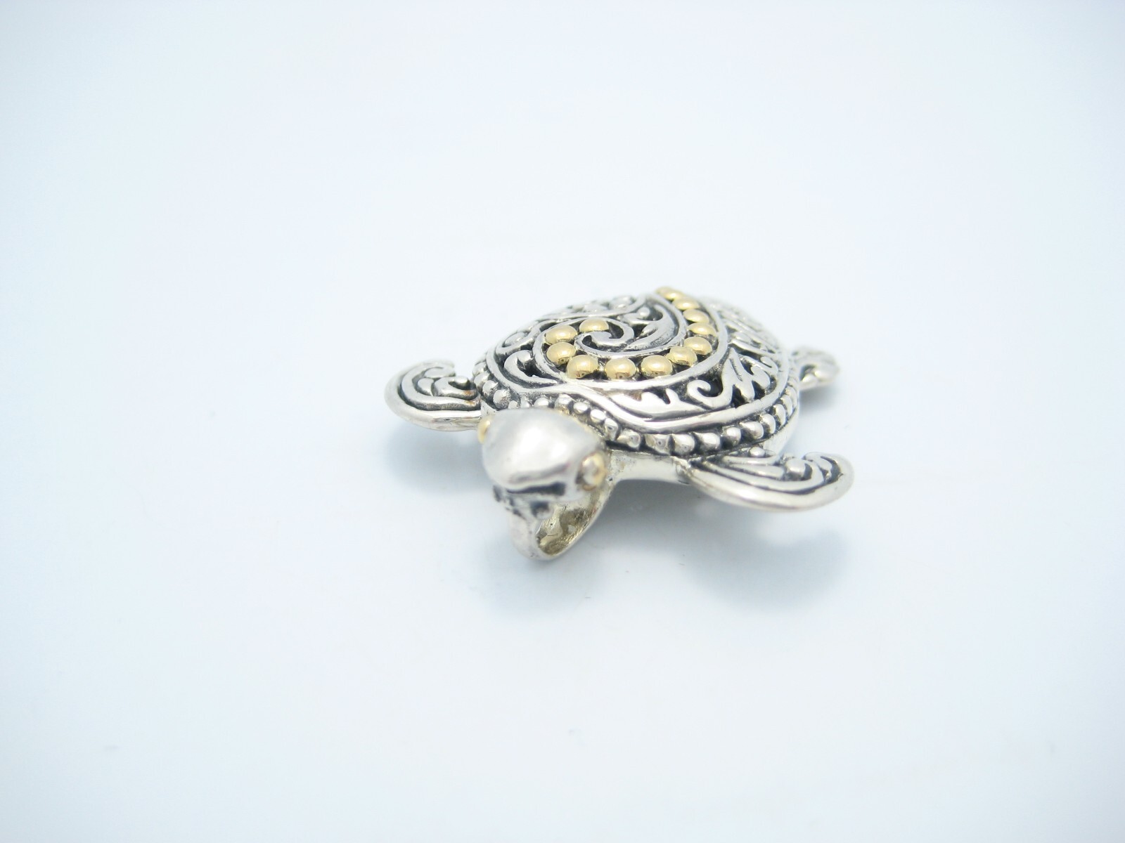 Bali Designed Sterling Silver & 18k Yellow Gold Turtle Pendant Or Charm