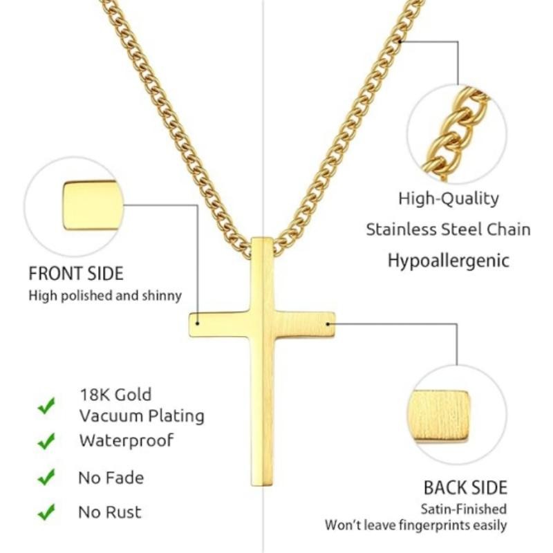 Cross Necklace for Men Women, 3Color Option, Cross Chain, Simple Stainless Steel