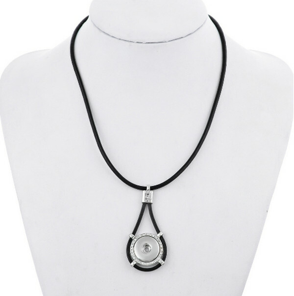 Snaps Jewelry Necklace Black Leather Halo Rhinestone Fits18-20mm Ginger Charms
