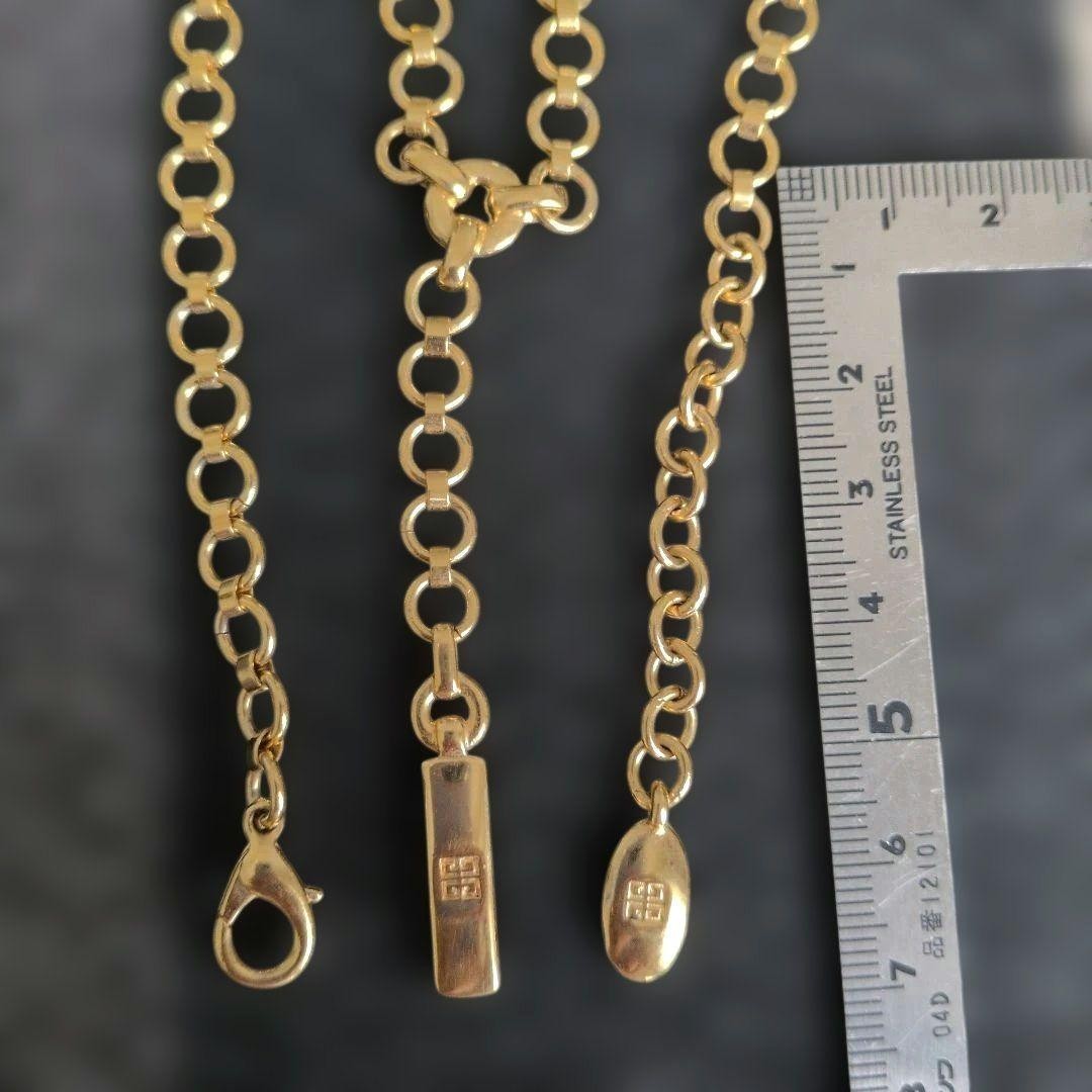 GIVENCHY Vintage 4G Y Chain Necklace Gold Tone Logo Pendant 46cm Statement
