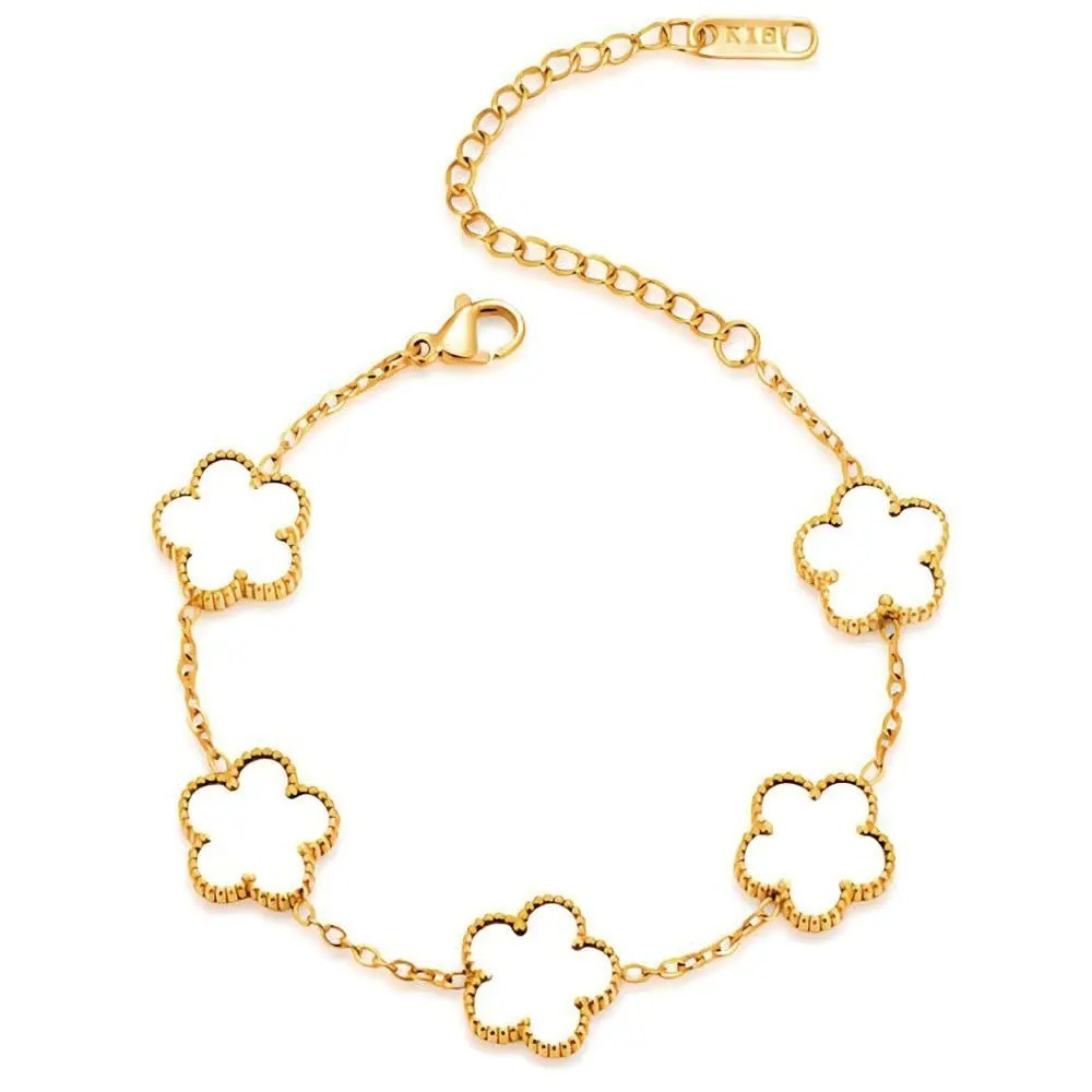 Gold Plated Necklace Pendant Flower Clover Jewelry Five Leaf Petals for Women