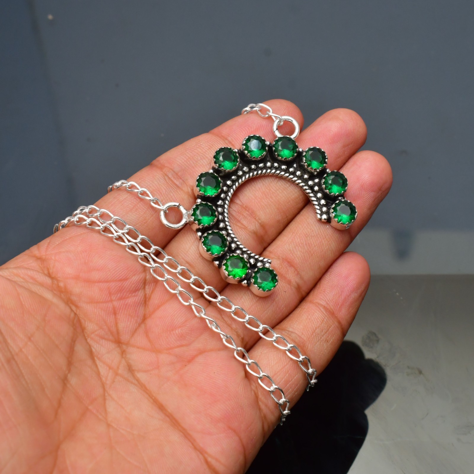 Chrome Diopside Gemstone 925 sterling silver Handmade Necklace Size : 16-20″