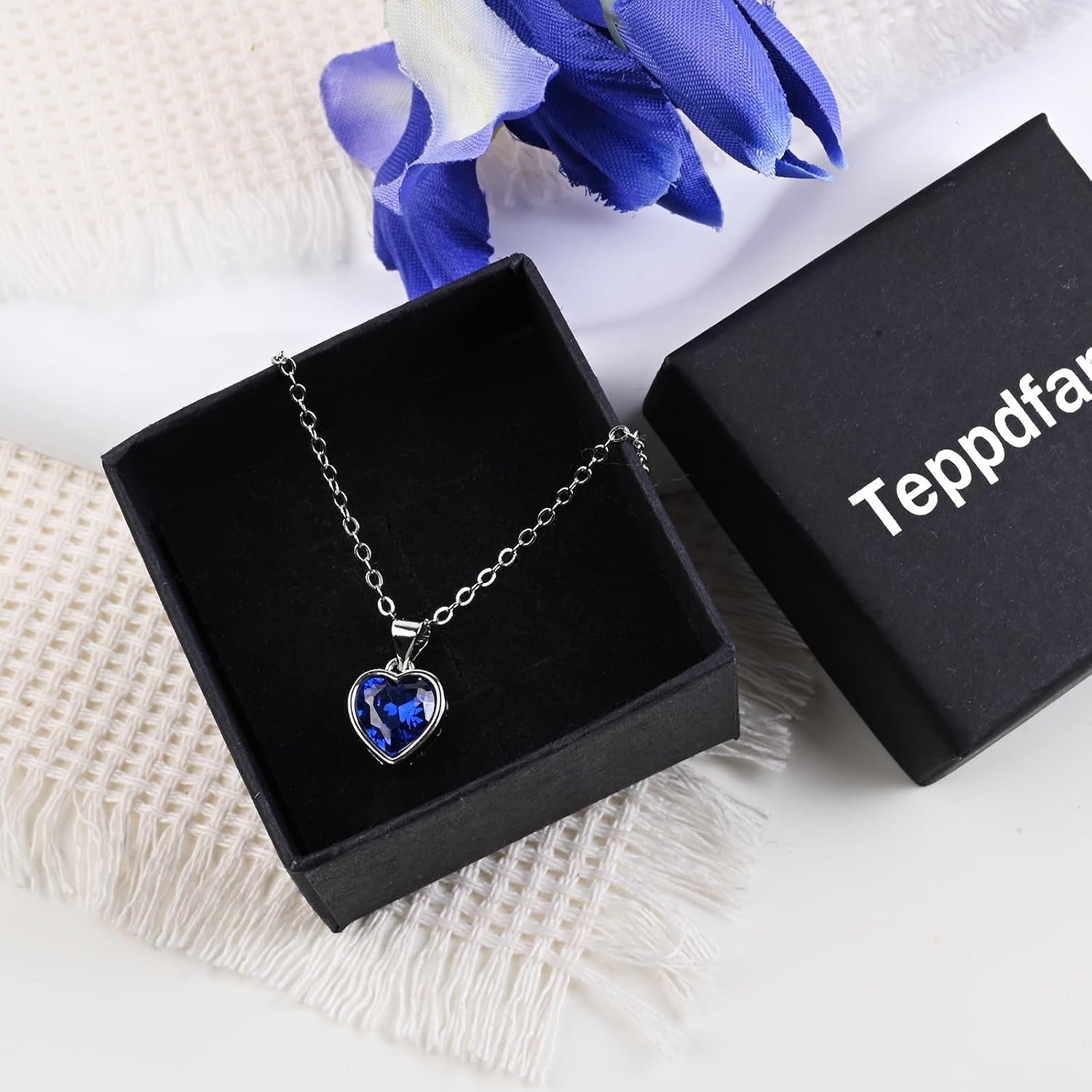Classic Sapphire Heart Pendant Necklace in Sterling Silver – Adjustable 18-20″
