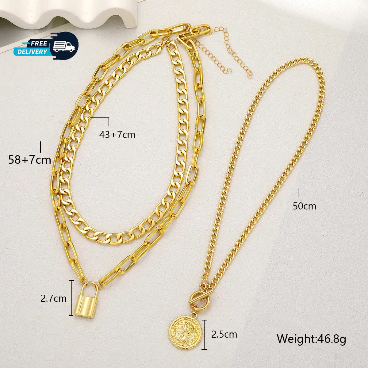 3Pcs Chunky Multi-Layer Necklace Trendy Pendants Choker Women Fashion Jewelry