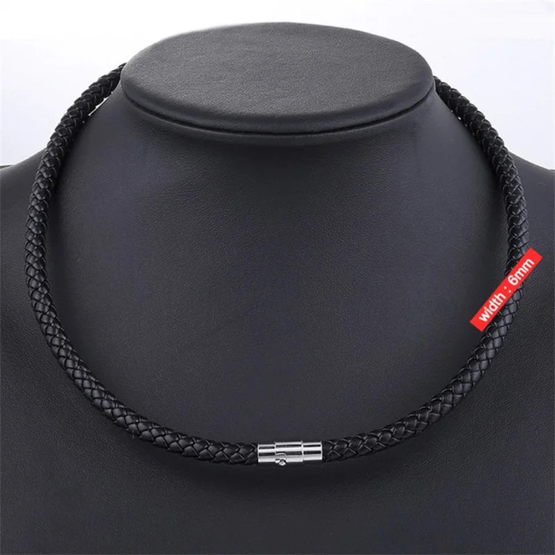 Punk Men’s Leather Braided Rope Chain Necklace Men Women Stainless Steel Magneti