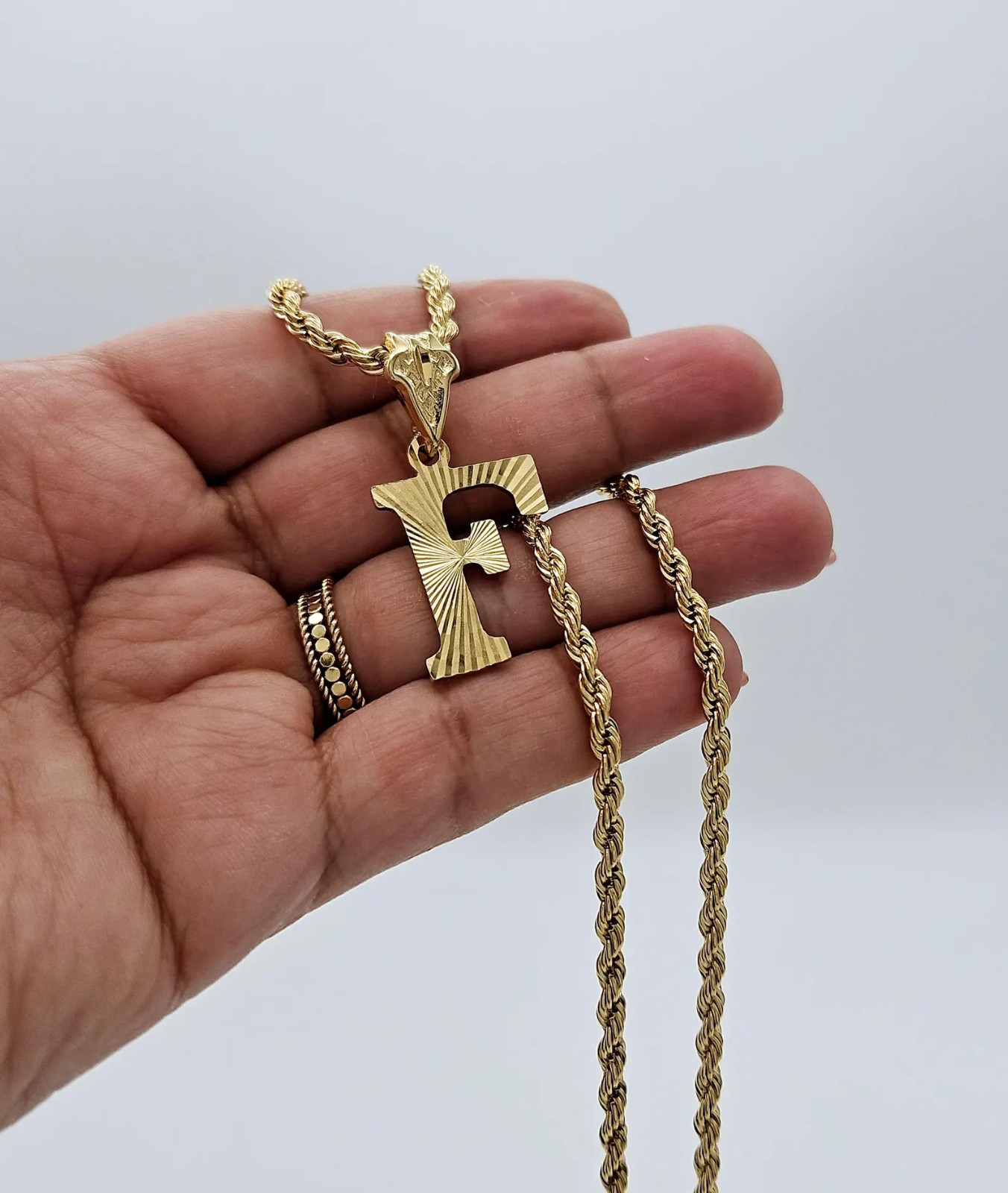 Gold Initial Necklace, 3.5mm French Rope Chain, 14k Heavy Plated Gold