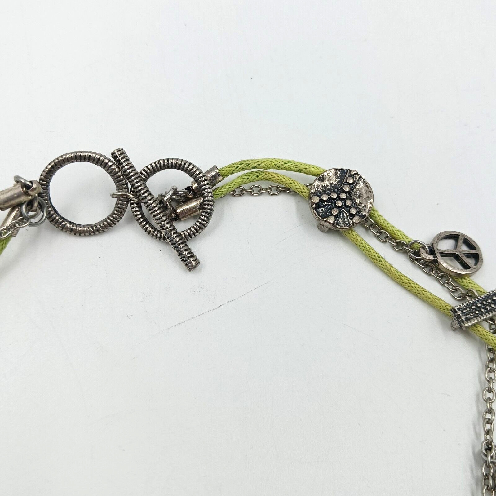TYJ Collection Choker Necklace Peace Signs Corded And Chain Layered Green 14″