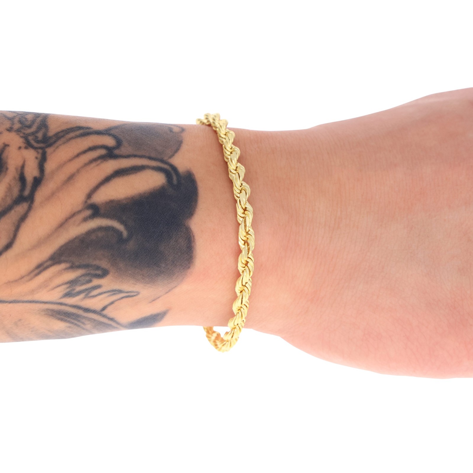 10K Yellow Gold 1mm-8mm Solid Diamond Cut Rope Chain Bracelet 7″ 7.5″ 8″ 8.5″ 9″